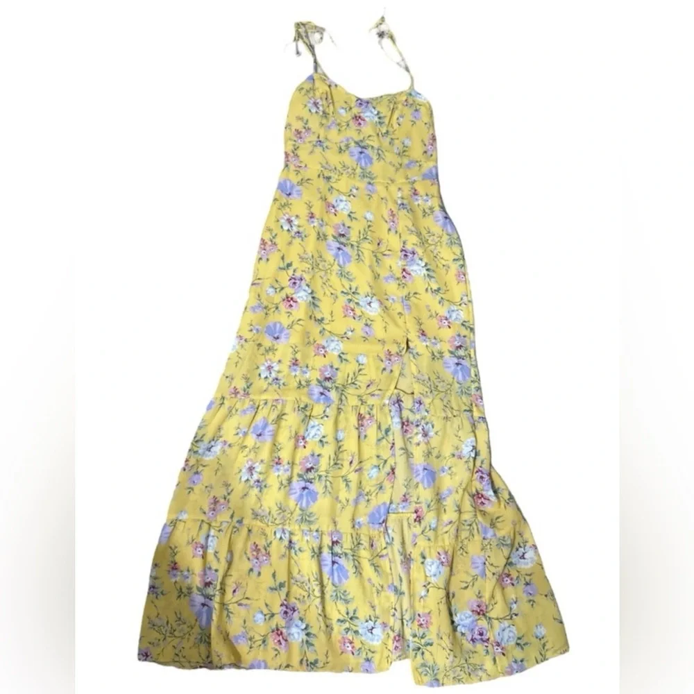 Abercrombie & Fitch Size XS Yellow Floral Maxi Dress w/Tie Straps at Shoulders